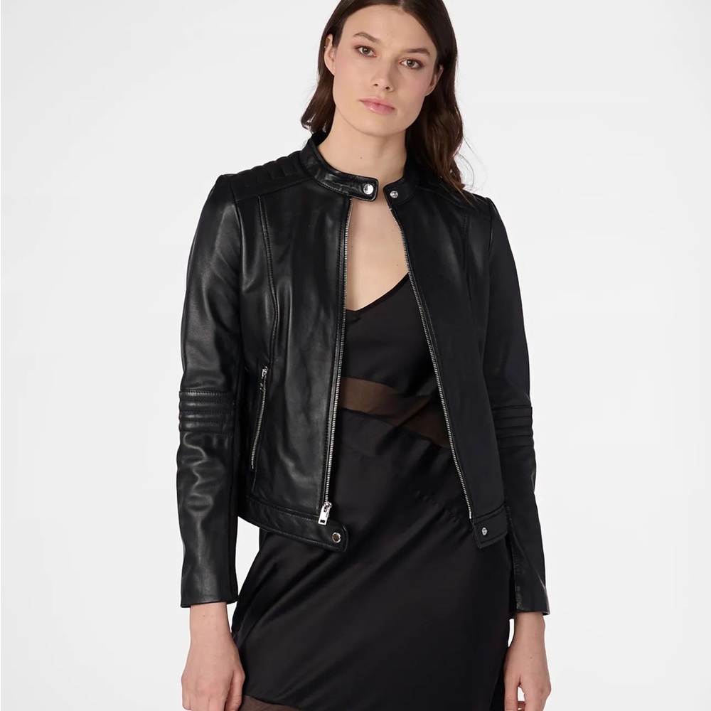 Wilson Genuine Leather Cropped Moto Jacket